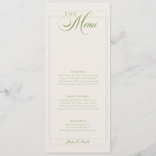 Menu de mariage à la calligraphie d'ivoire vert cl
