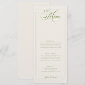 Menu de mariage à la calligraphie d'ivoire vert cl (Devant / Derrière)