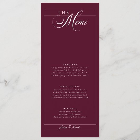 Menu de mariage à la calligraphie d'ivoire vert cl (Devant)