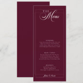 Menu de mariage à la calligraphie d'ivoire vert cl (Devant / Derrière)