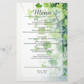 Menu de mariage à la feuille verte élégante