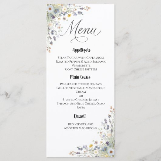 Menu de mariage à la fleur sauvage éternelle (Devant)
