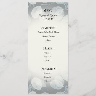 Menu de mariage à la fougère Lunaria bleu poussiér