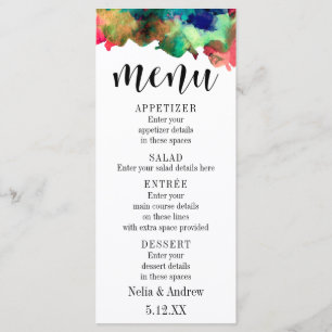 Menu de mariage à la typographie avec aquarelle co
