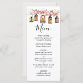 Menu de mariage à lanterne florale aquarelle rusti (Devant / Derrière)