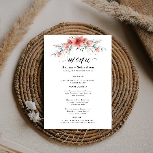 Menu de mariage à l'aquarelle de verdure terreuse