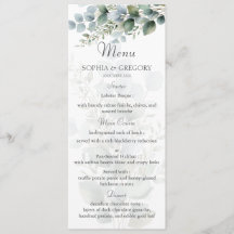 Menu de mariage à l'aquarelle eucalyptus botanique
