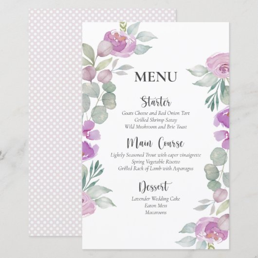 Menu de mariage à l'aquarelle florale rose rustiqu (Devant / Derrière)