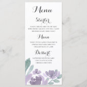 Menu de mariage à l'aquarelle florale violette Boh (Devant)