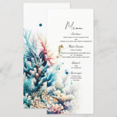 Menu de mariage à l'aquarelle Ocean Splash Sea Cor (Devant / Derrière)