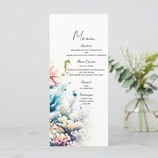 Menu de mariage à l'aquarelle Ocean Splash Sea Cor (Debout devant)