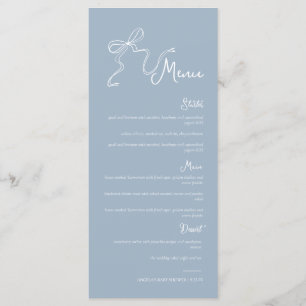 Menu de mariage à l'aquarelle poussiéreuse bleu av