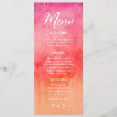 Menu de mariage à l'aquarelle rose chaud et orange (Devant)