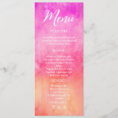 Menu de mariage à l'aquarelle rose chaud et orange (Devant)