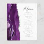 Menu de mariage à l'écriture argentée agate violet (Devant)