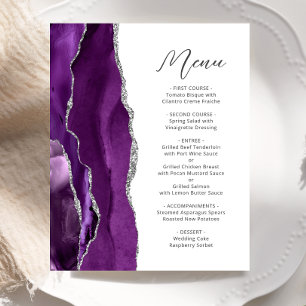 Menu de mariage à l'écriture argentée agate violet