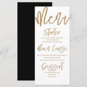 Menu de mariage à l'écriture calligraphique dorée (Devant / Derrière)