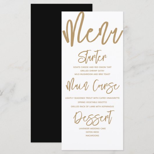 Menu de mariage à l'écriture calligraphique dorée (Devant / Derrière)