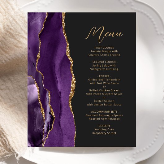 Menu de mariage à l'écriture manuscrite Budget Pur