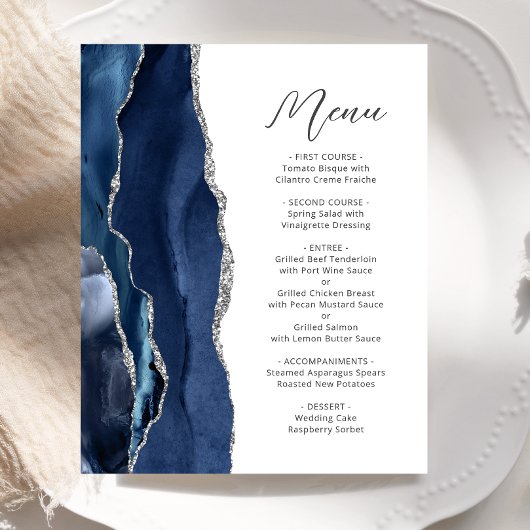 Menu de mariage à l'écriture manuscrite en agate a
