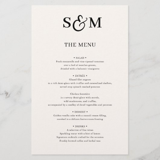 Menu de mariage à l'esperluette de script monogram (Devant)