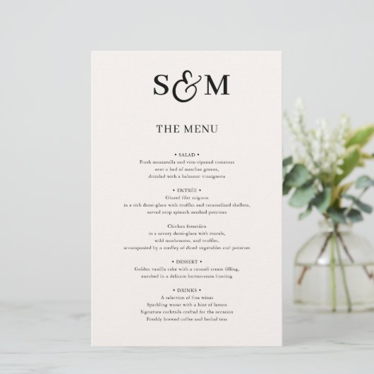 Menu de mariage à l'esperluette de script monogram (Debout devant)