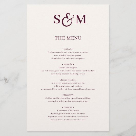 Menu de mariage à l'esperluette de script monogram (Devant)