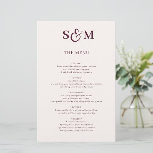 Menu de mariage à l'esperluette de script monogram (Debout devant)