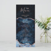 Menu de mariage à marbre d'agate en or rose bleu m (Debout devant)