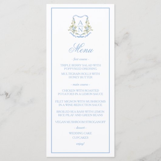 Menu de mariage à monogramme avec arête d'hortensi (Devant)