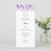 Menu de mariage à monogramme botanique à la lavand (Debout devant)