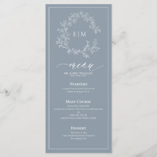 Menu de mariage à monogramme feuille poussiéreuse