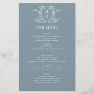 Menu de mariage à monogramme floral de blason vint