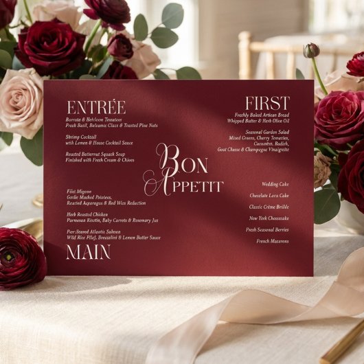 Menu de mariage à monogramme ivoire de Bourgogne