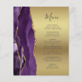 Menu de mariage à motif agate violet et feuille d' (Devant)