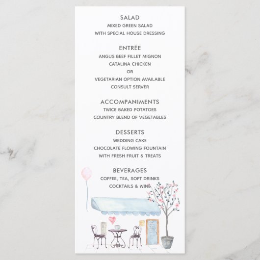 Menu de mariage à Paris aquarelle (Devant)