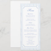 Menu de mariage à rayures aquarelles bleues (Devant / Derrière)