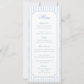 Menu de mariage à rayures aquarelles bleues (Devant)