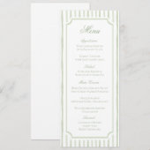 Menu de mariage à rayures aquarelles vertes (Devant / Derrière)
