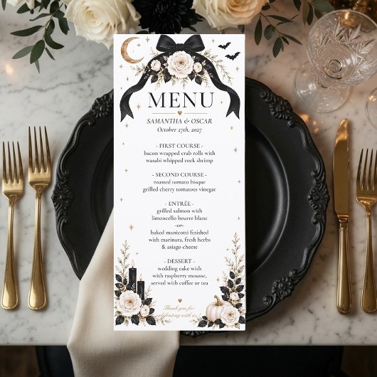 Menu de mariage à ruban noir gothique de luxe | Ha