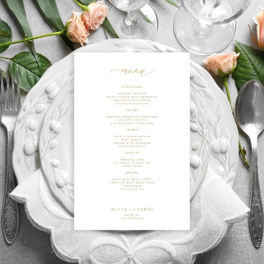 Menu de mariage à typographie dorée simple et écon