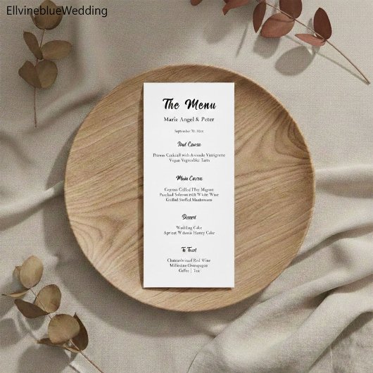 Menu de mariage à typographie élégante et minimali