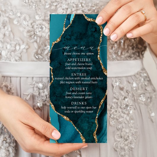 Menu de mariage Agate sarcelle, marbre et or