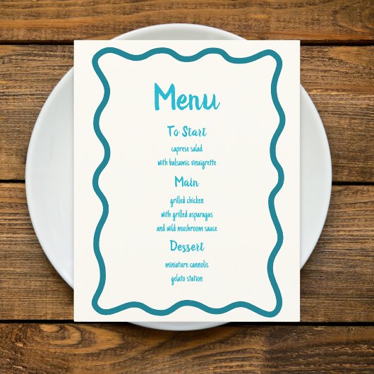 Menu de mariage amusant avec bordure ondulée fanta
