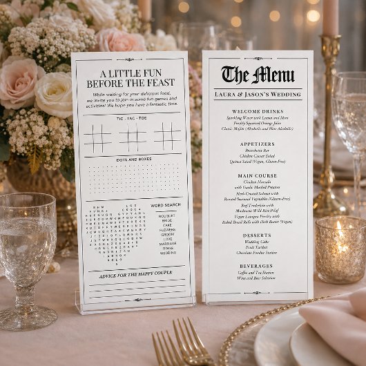 Menu de mariage amusant avec journal de jeux de ma