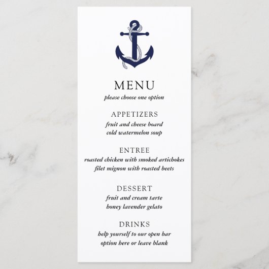 Menu de mariage ancre nautique (Devant)