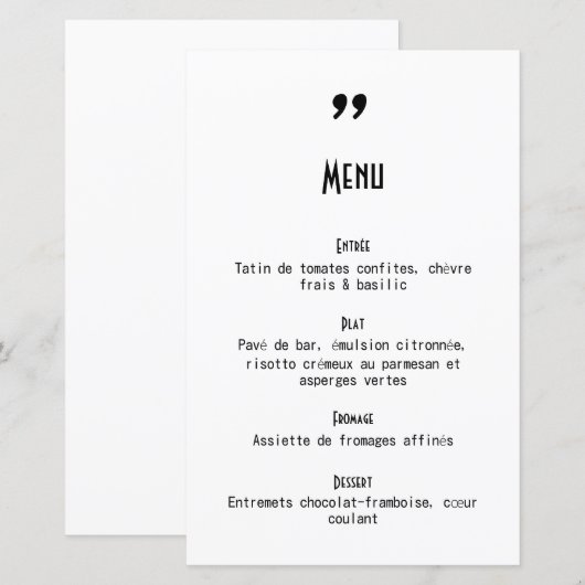 Menu de mariage Apostrophe (Devant / Derrière)