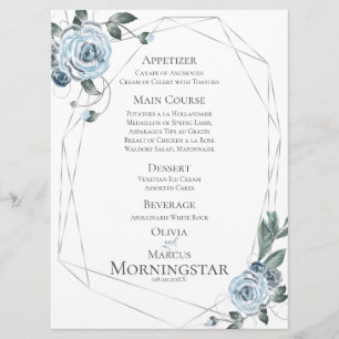 Menu de mariage   Aquarelle bleu bleu foncé