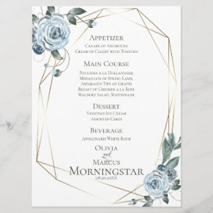 Menu de mariage   Aquarelle bleu bleu foncé