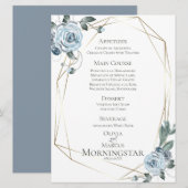 Menu de mariage | Aquarelle bleu bleu foncé (Devant / Derrière)